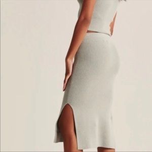 Abercrombie ribbed knit double slit midi skirt sage
